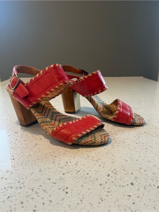 Miz Mooz Shoes - Miz Mooz Red Leather Whipstitch Block Heel Sandals